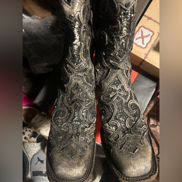 Women’s CORRAL grey sequin glitter inlay square toe cowgirl boots size 9 1/2 - Picture 15 of 15